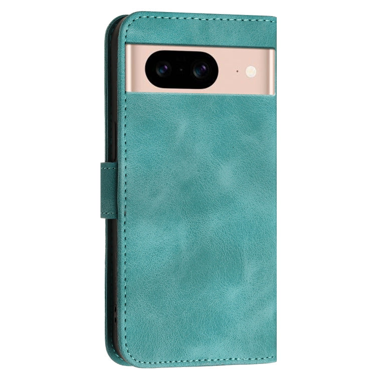 For Google Pixel 8a Grid Butterfly Embossed Pattern Leather Phone Case with Lanyard