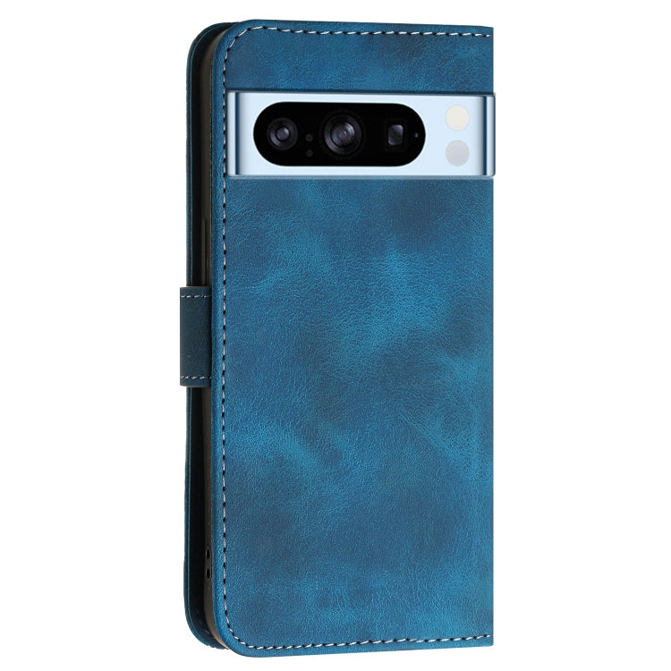 For Google Pixel 8 Pro Grid Butterfly Embossed Pattern Leather Phone Case with Lanyard