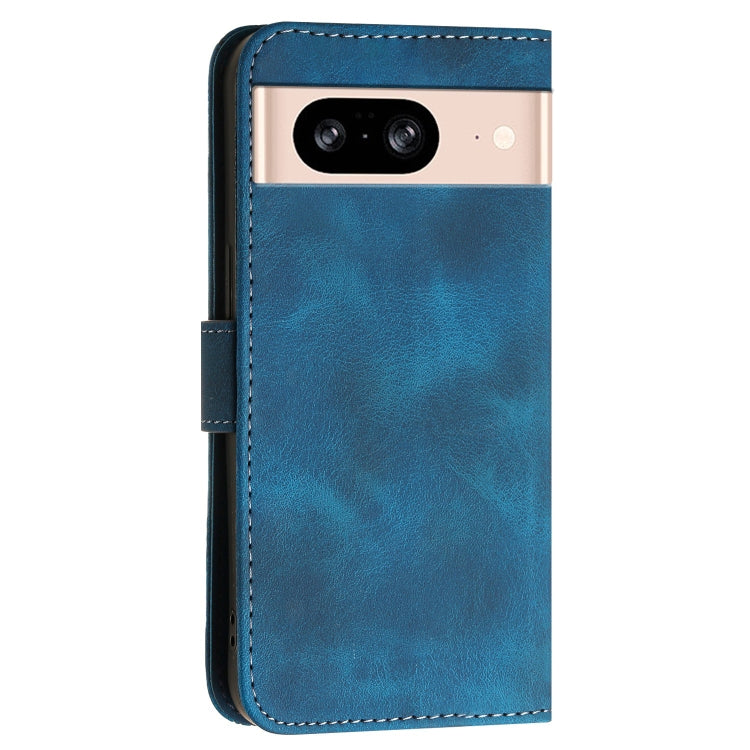 For Google Pixel 8 Grid Butterfly Embossed Pattern Leather Phone Case with Lanyard