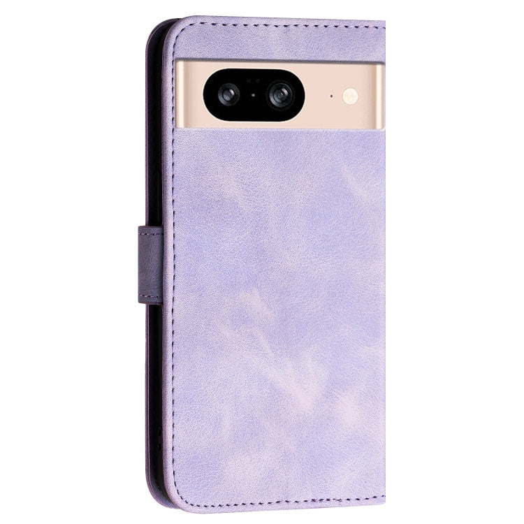 For Google Pixel 8 Grid Butterfly Embossed Pattern Leather Phone Case with Lanyard