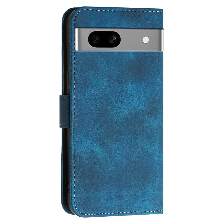 For Google Pixel 7a Grid Butterfly Embossed Pattern Leather Phone Case with Lanyard