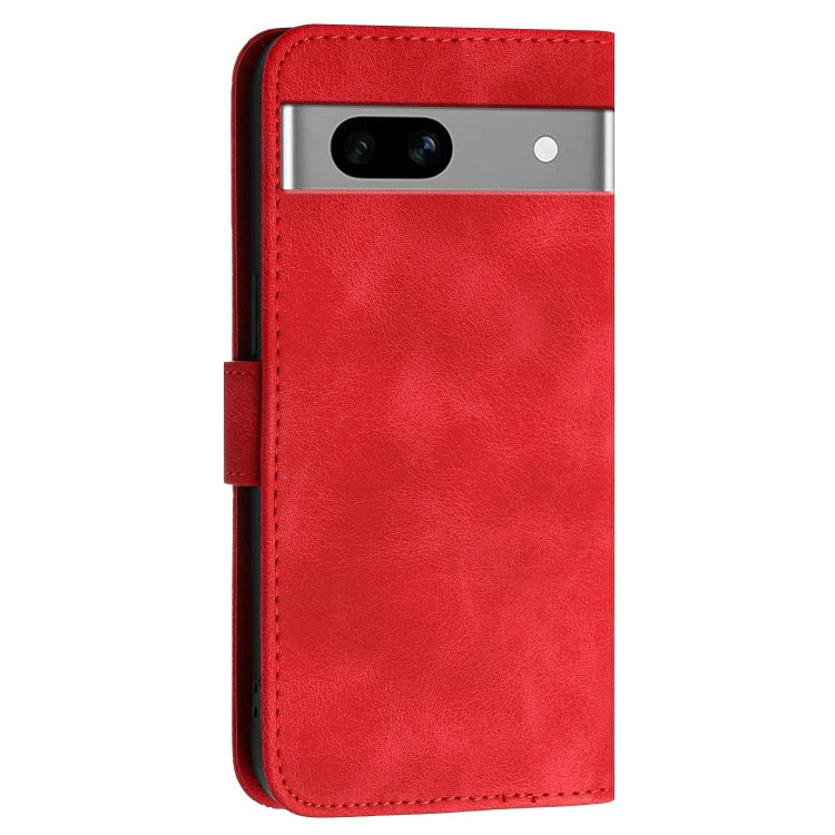 For Google Pixel 7a Grid Butterfly Embossed Pattern Leather Phone Case with Lanyard
