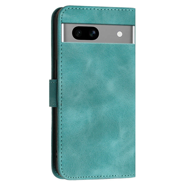 For Google Pixel 7a Grid Butterfly Embossed Pattern Leather Phone Case with Lanyard