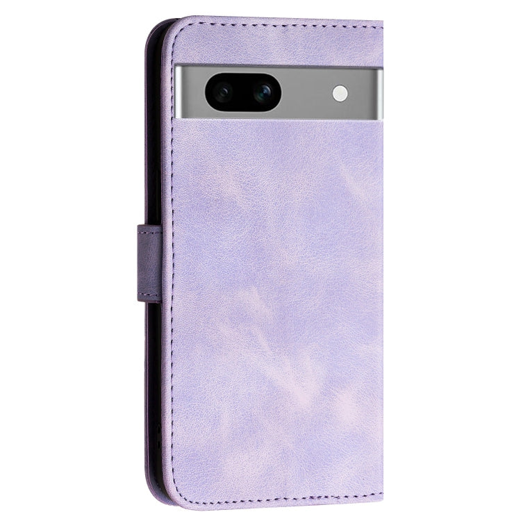 For Google Pixel 7a Grid Butterfly Embossed Pattern Leather Phone Case with Lanyard