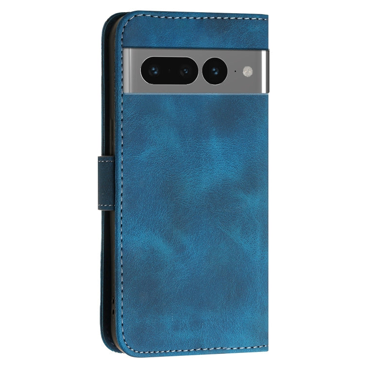 For Google Pixel 7 Pro 5G Grid Butterfly Embossed Pattern Leather Phone Case with Lanyard