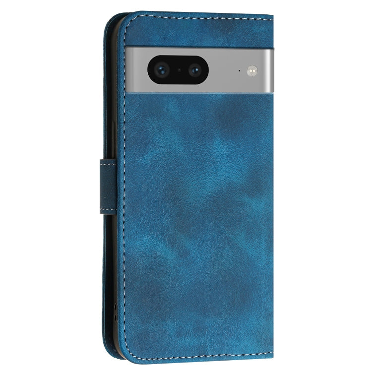 For Google Pixel 7 5G Grid Butterfly Embossed Pattern Leather Phone Case with Lanyard