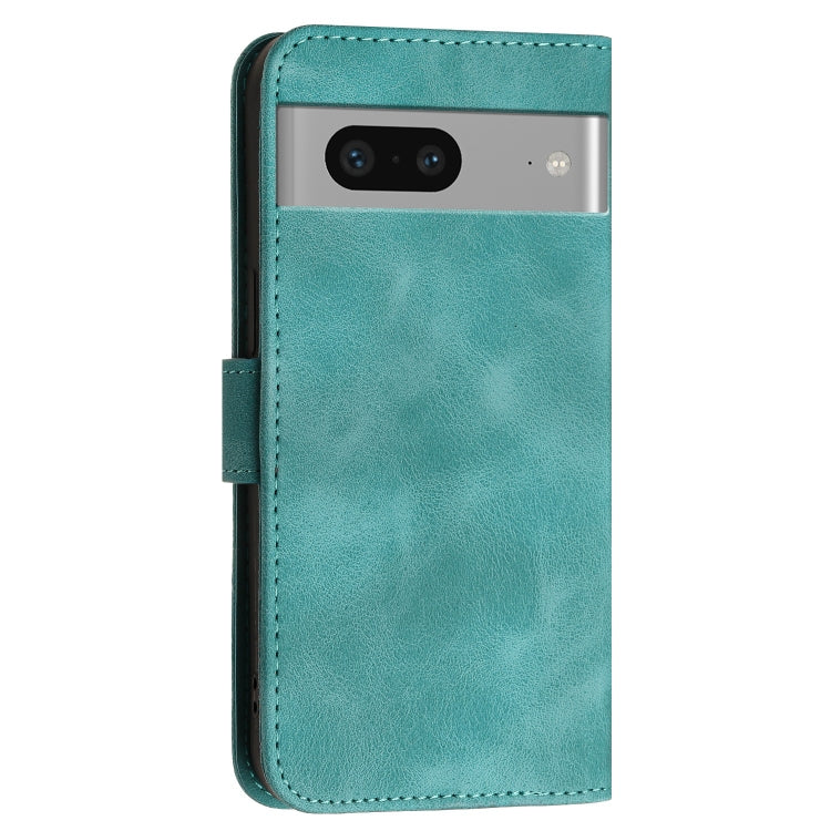 For Google Pixel 7 5G Grid Butterfly Embossed Pattern Leather Phone Case with Lanyard