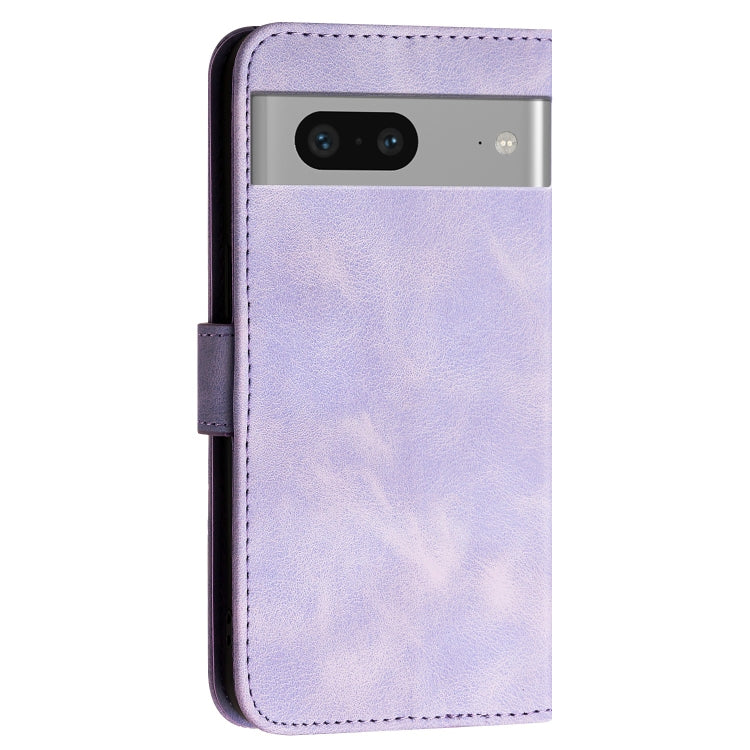 For Google Pixel 7 5G Grid Butterfly Embossed Pattern Leather Phone Case with Lanyard