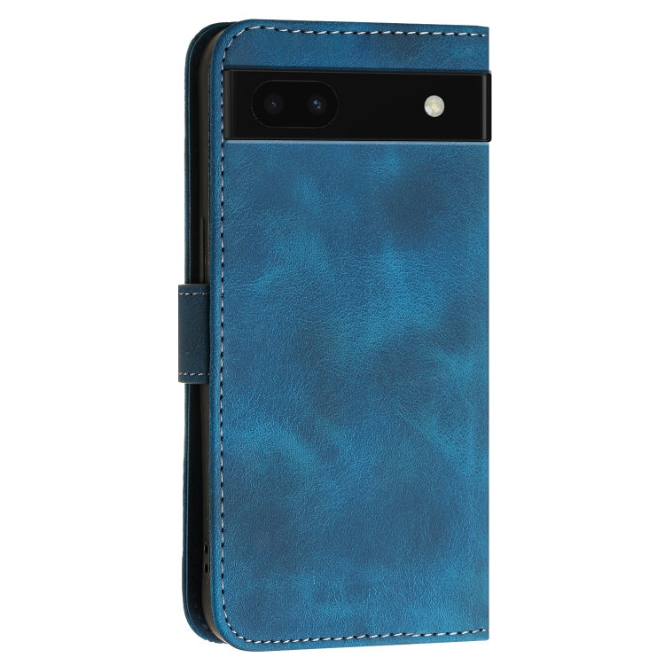 For Google Pixel 6a Grid Butterfly Embossed Pattern Leather Phone Case with Lanyard
