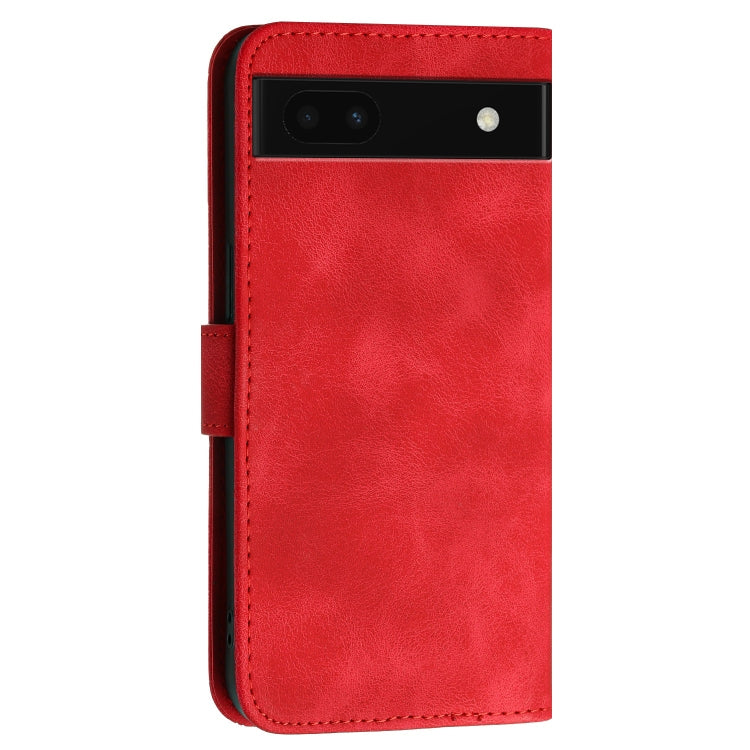 For Google Pixel 6a Grid Butterfly Embossed Pattern Leather Phone Case with Lanyard