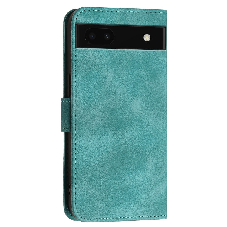 For Google Pixel 6a Grid Butterfly Embossed Pattern Leather Phone Case with Lanyard