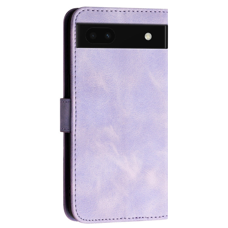 For Google Pixel 6a Grid Butterfly Embossed Pattern Leather Phone Case with Lanyard