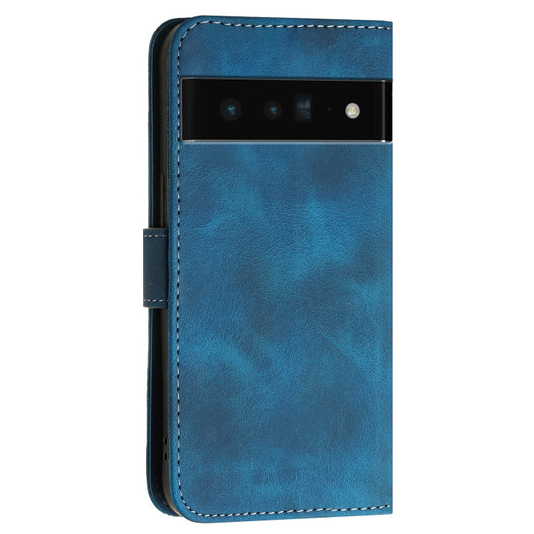 For Google Pixel 6 Pro Grid Butterfly Embossed Pattern Leather Phone Case with Lanyard