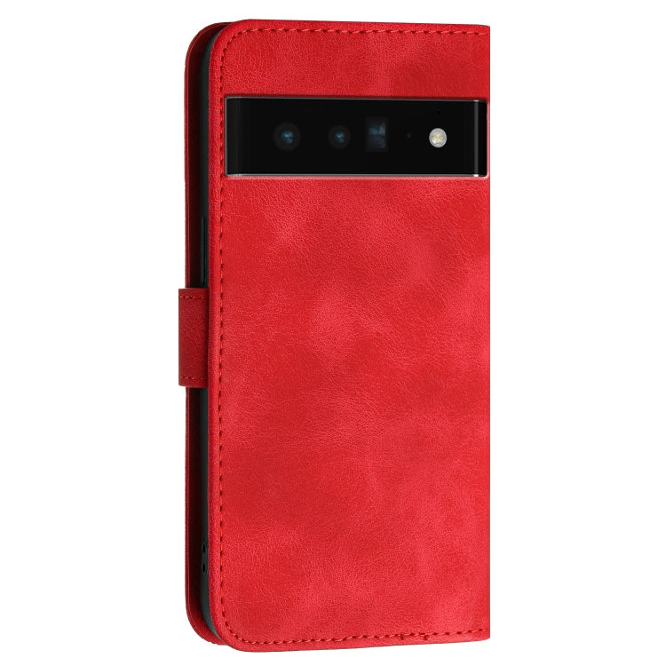 For Google Pixel 6 Pro Grid Butterfly Embossed Pattern Leather Phone Case with Lanyard