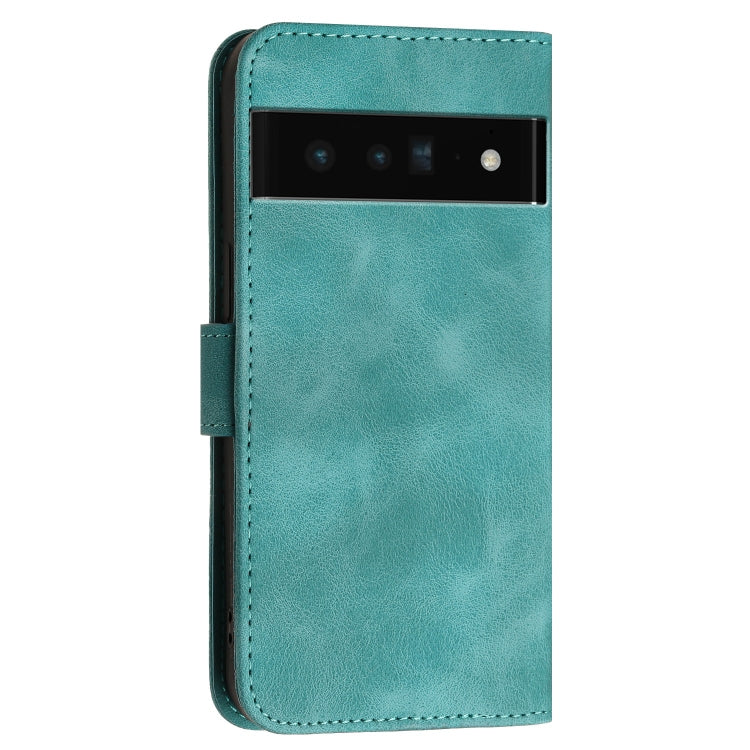 For Google Pixel 6 Pro Grid Butterfly Embossed Pattern Leather Phone Case with Lanyard