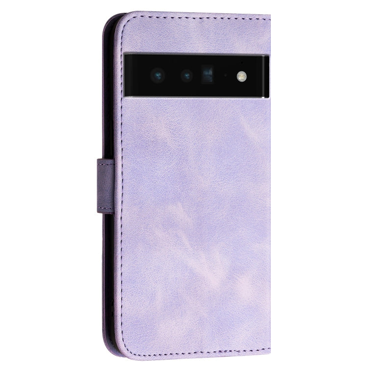 For Google Pixel 6 Pro Grid Butterfly Embossed Pattern Leather Phone Case with Lanyard