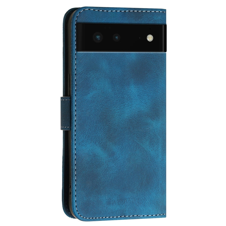 For Google Pixel 6 Grid Butterfly Embossed Pattern Leather Phone Case with Lanyard