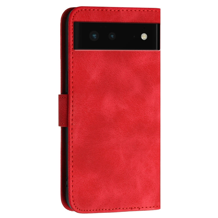 For Google Pixel 6 Grid Butterfly Embossed Pattern Leather Phone Case with Lanyard