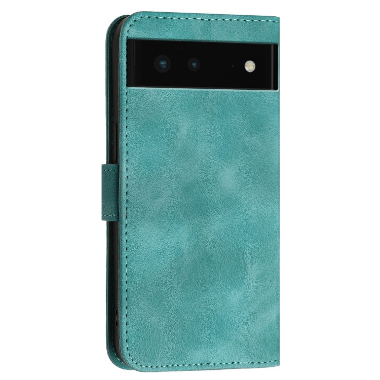 For Google Pixel 6 Grid Butterfly Embossed Pattern Leather Phone Case with Lanyard