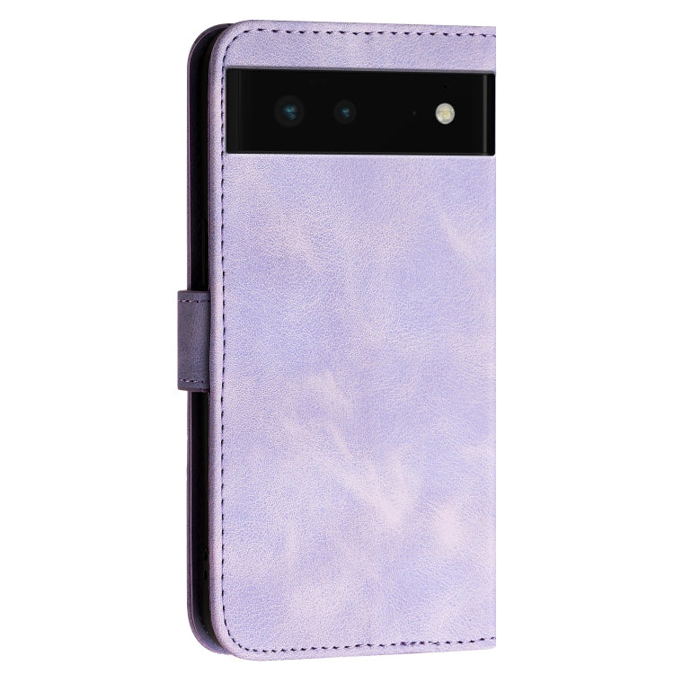 For Google Pixel 6 Grid Butterfly Embossed Pattern Leather Phone Case with Lanyard