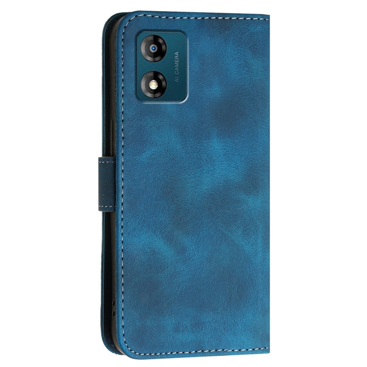 For Motorola Moto E13 Grid Butterfly Embossed Pattern Leather Phone Case with Lanyard