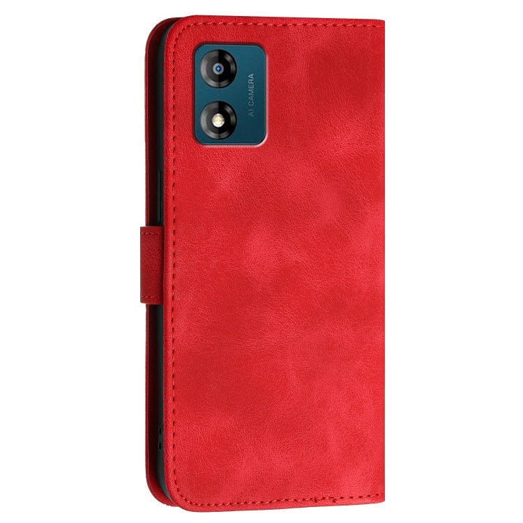 For Motorola Moto E13 Grid Butterfly Embossed Pattern Leather Phone Case with Lanyard