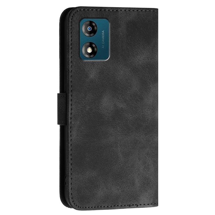 For Motorola Moto E13 Grid Butterfly Embossed Pattern Leather Phone Case with Lanyard