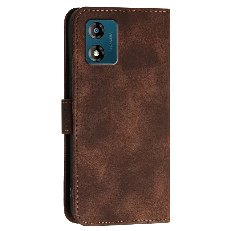 For Motorola Moto E13 Grid Butterfly Embossed Pattern Leather Phone Case with Lanyard