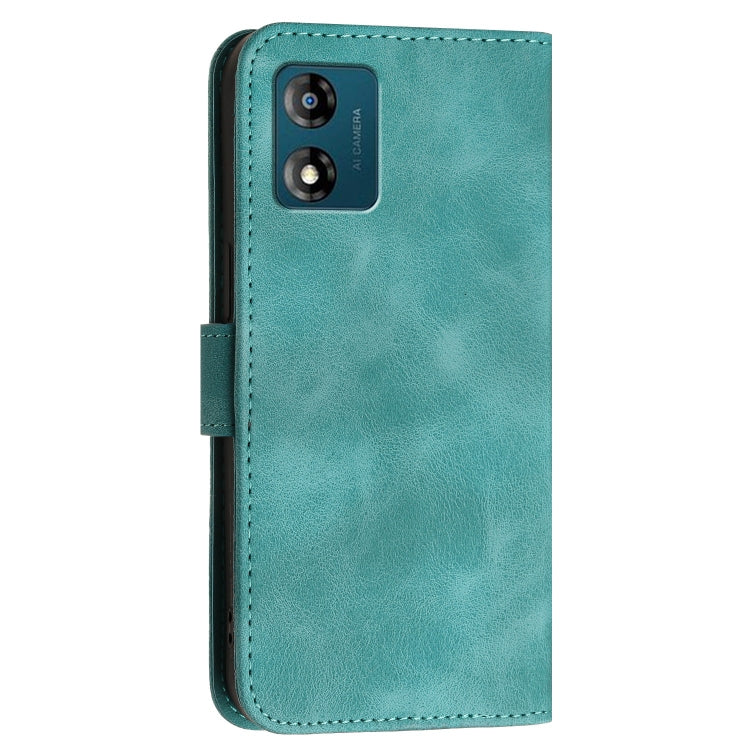 For Motorola Moto E13 Grid Butterfly Embossed Pattern Leather Phone Case with Lanyard