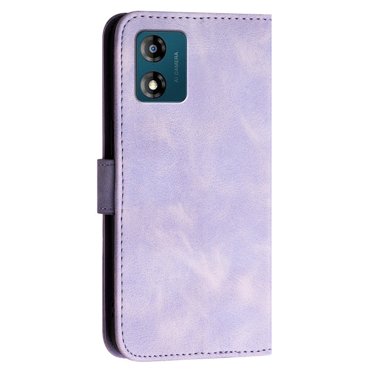 For Motorola Moto E13 Grid Butterfly Embossed Pattern Leather Phone Case with Lanyard