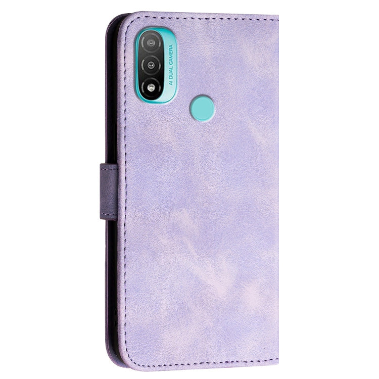For Motorola Moto E20 4G Grid Butterfly Embossed Pattern Leather Phone Case with Lanyard
