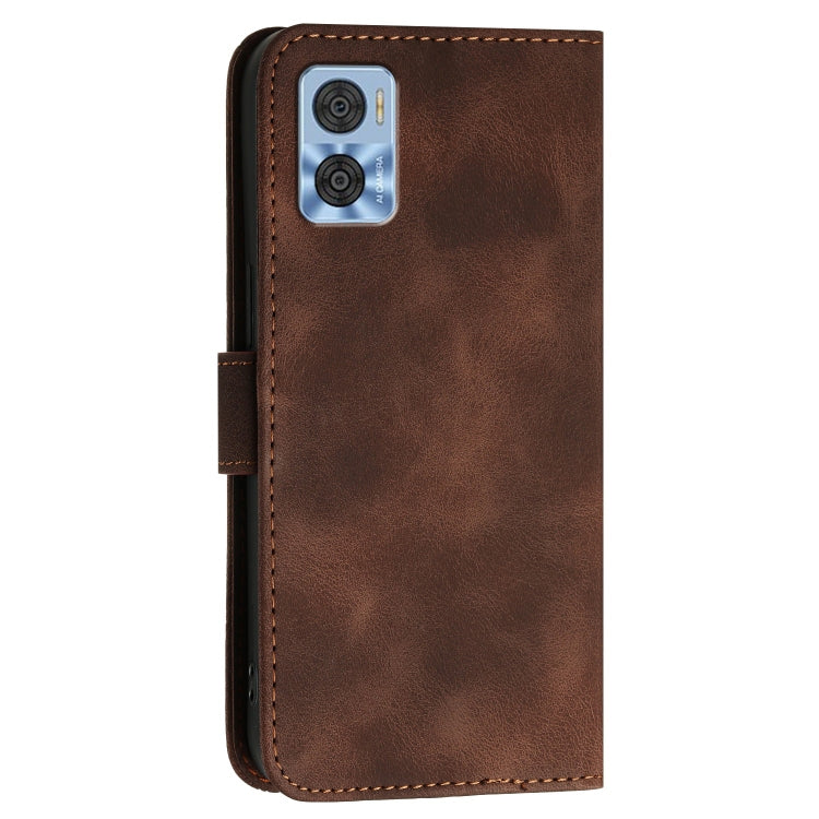For Motorola Moto E22 Grid Butterfly Embossed Pattern Leather Phone Case with Lanyard