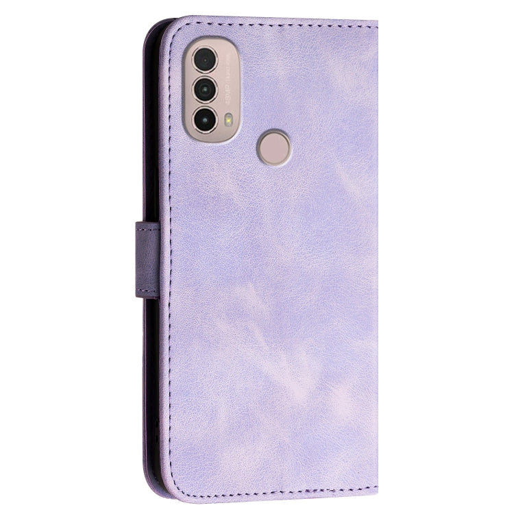 For Motorola Moto E40 / E30 Grid Butterfly Embossed Pattern Leather Phone Case with Lanyard