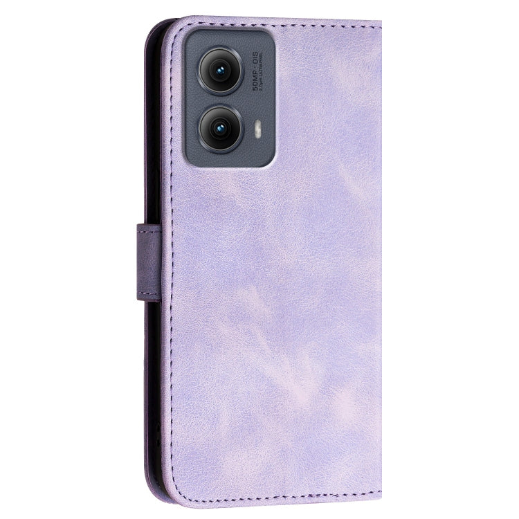 For Motorola Edge 2024 5G Global Grid Butterfly Embossed Pattern Leather Phone Case with Lanyard