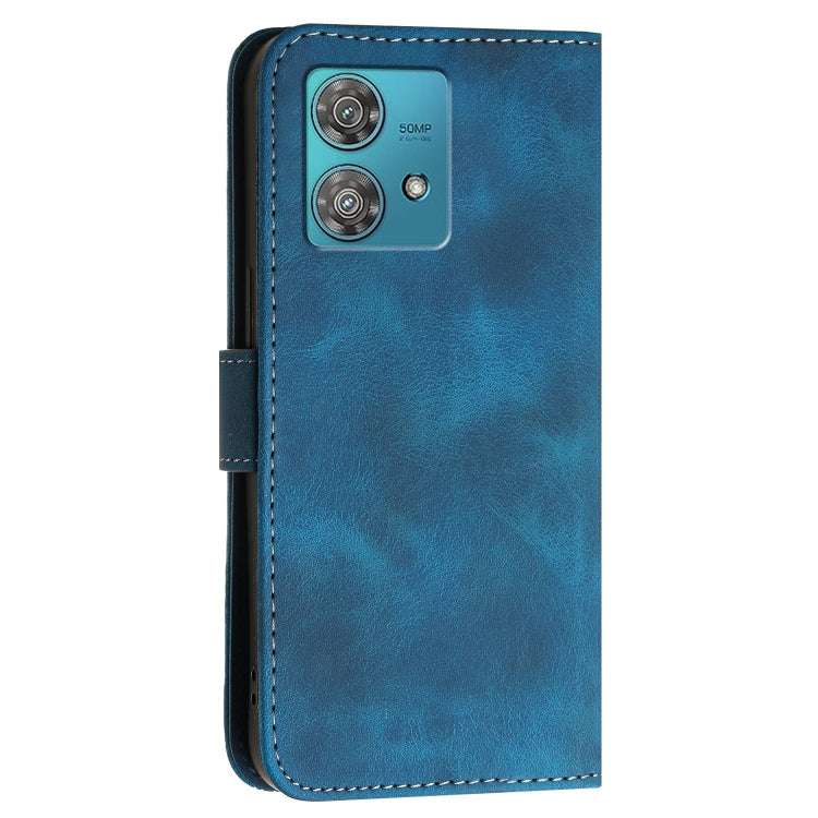 For Motorola Edge 40 Neo 5G Grid Butterfly Embossed Pattern Leather Phone Case with Lanyard