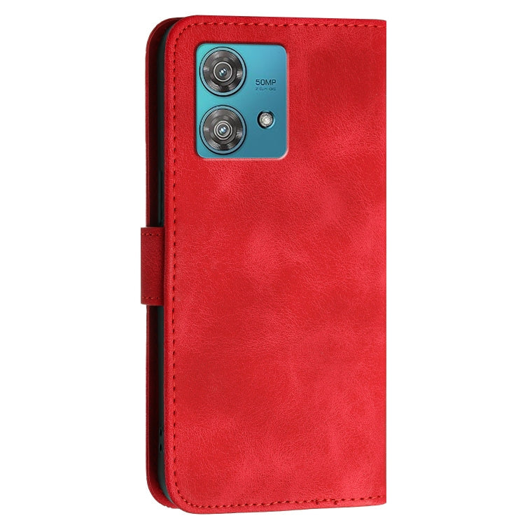 For Motorola Edge 40 Neo 5G Grid Butterfly Embossed Pattern Leather Phone Case with Lanyard