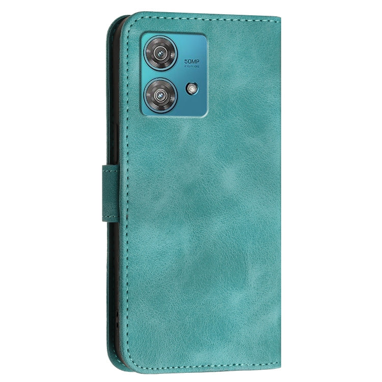 For Motorola Edge 40 Neo 5G Grid Butterfly Embossed Pattern Leather Phone Case with Lanyard