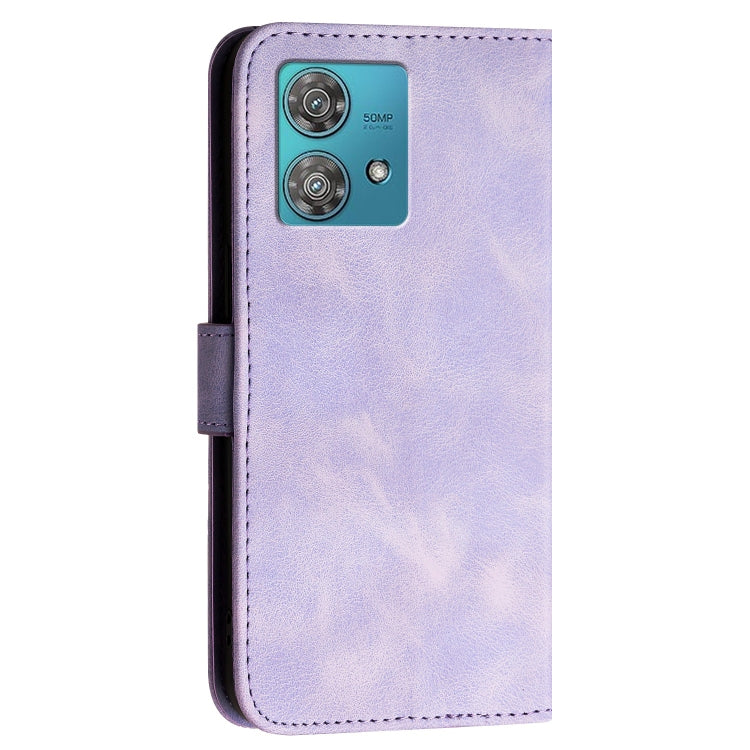 For Motorola Edge 40 Neo 5G Grid Butterfly Embossed Pattern Leather Phone Case with Lanyard
