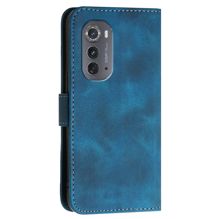 For Motorola Edge 2022 Grid Butterfly Embossed Pattern Leather Phone Case with Lanyard