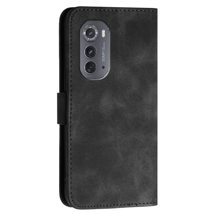 For Motorola Edge 2022 Grid Butterfly Embossed Pattern Leather Phone Case with Lanyard