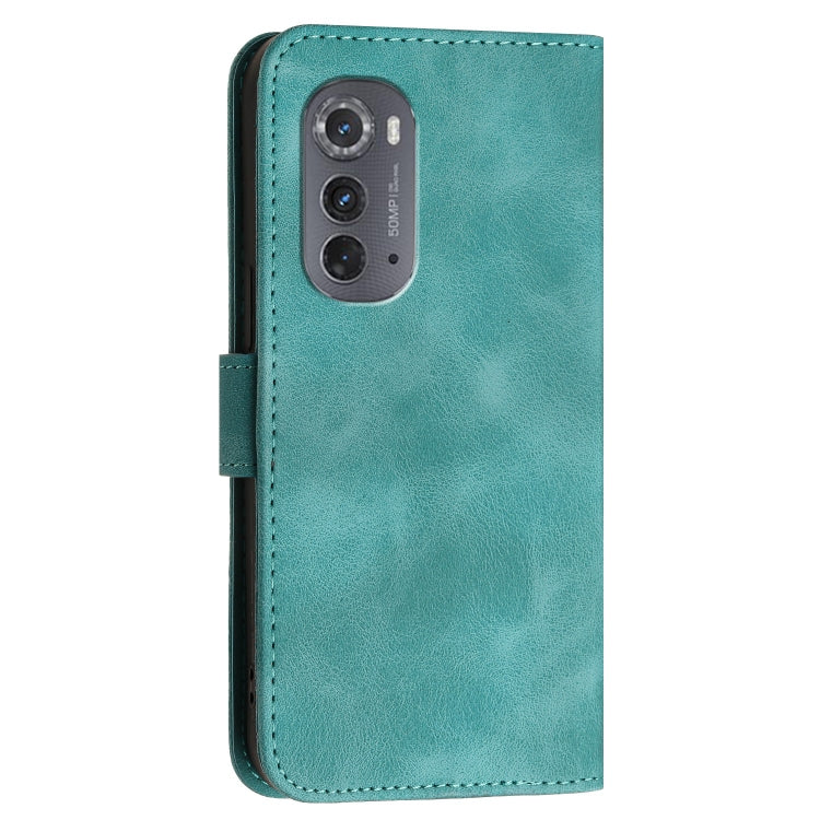 For Motorola Edge 2022 Grid Butterfly Embossed Pattern Leather Phone Case with Lanyard
