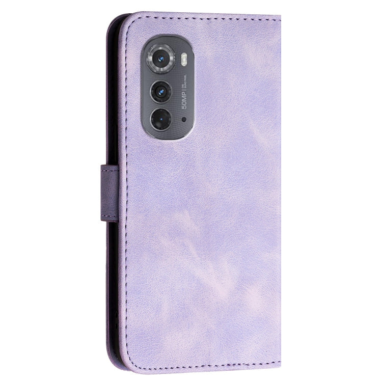 For Motorola Edge 2022 Grid Butterfly Embossed Pattern Leather Phone Case with Lanyard