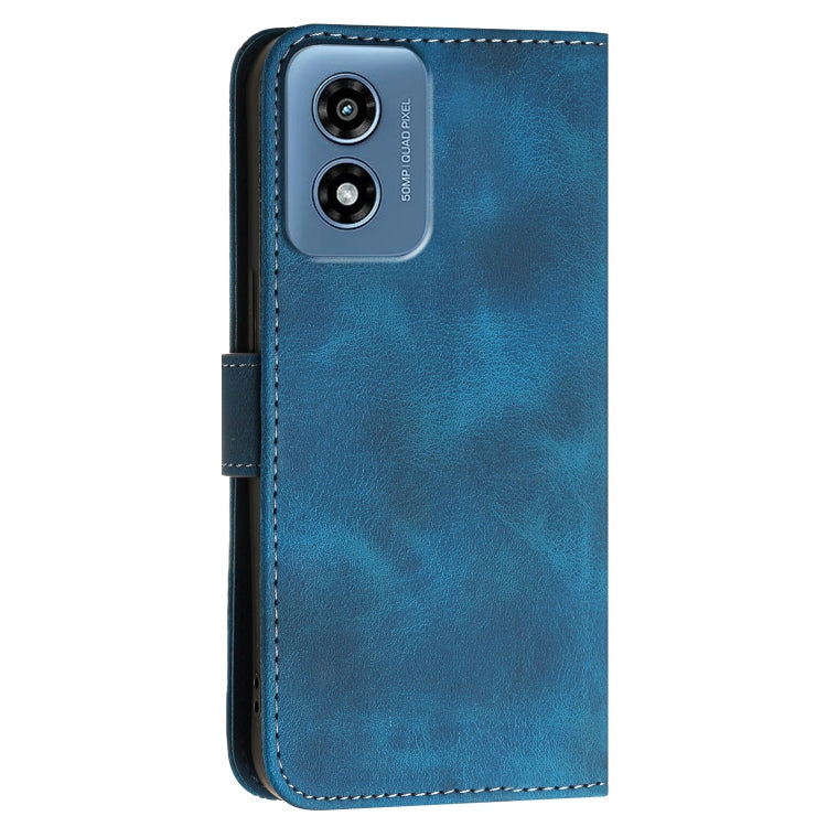 For Motorola Moto G Play 4G 2024 Grid Butterfly Embossed Pattern Leather Phone Case with Lanyard