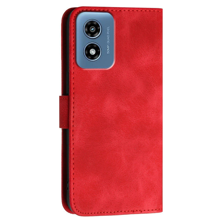 For Motorola Moto G Play 4G 2024 Grid Butterfly Embossed Pattern Leather Phone Case with Lanyard