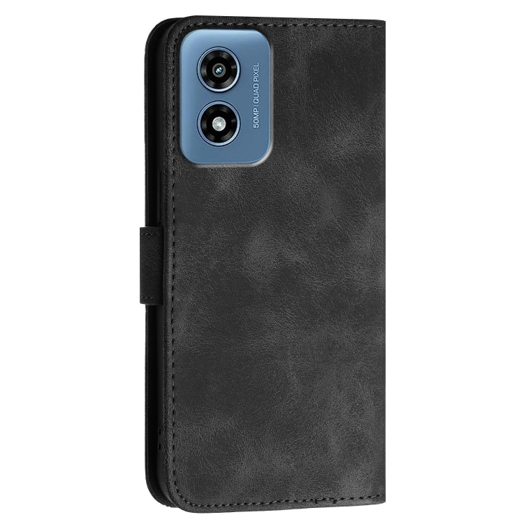For Motorola Moto G Play 4G 2024 Grid Butterfly Embossed Pattern Leather Phone Case with Lanyard