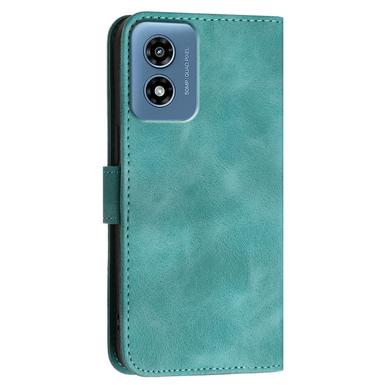 For Motorola Moto G Play 4G 2024 Grid Butterfly Embossed Pattern Leather Phone Case with Lanyard