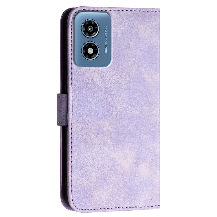 For Motorola Moto G Play 4G 2024 Grid Butterfly Embossed Pattern Leather Phone Case with Lanyard