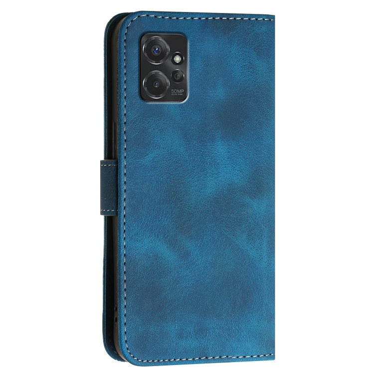 For Motorola Moto G Power 2023 Grid Butterfly Embossed Pattern Leather Phone Case with Lanyard
