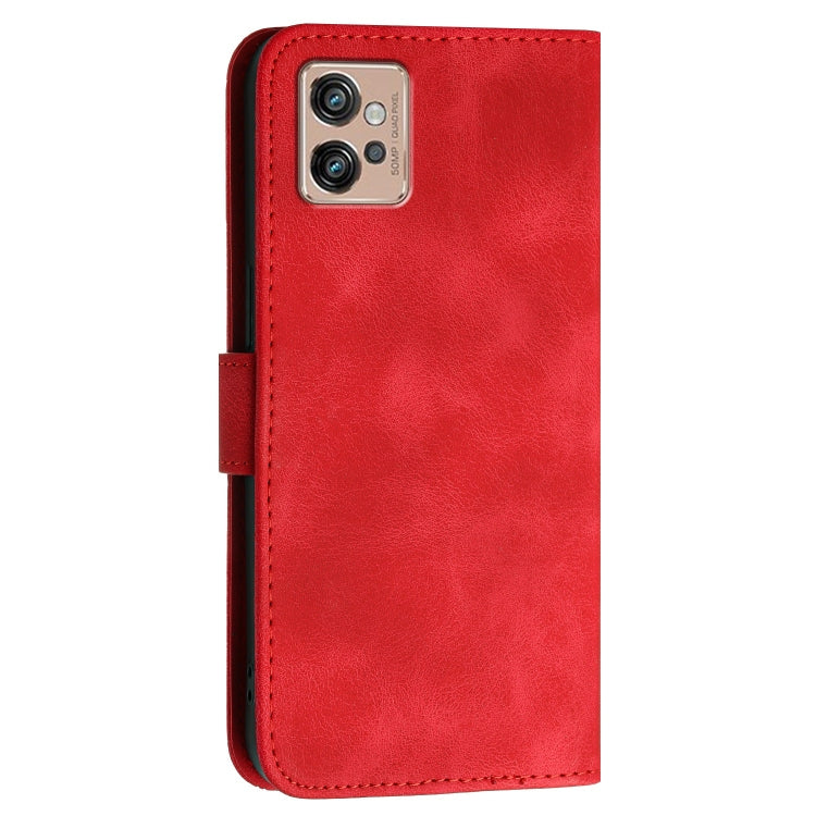 For Motorola Moto G32 Grid Butterfly Embossed Pattern Leather Phone Case with Lanyard