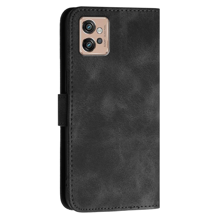 For Motorola Moto G32 Grid Butterfly Embossed Pattern Leather Phone Case with Lanyard